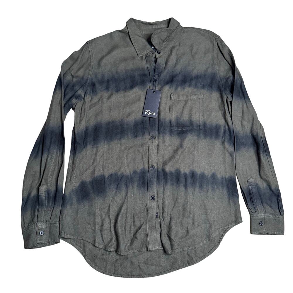 Rails Hunter Olive Black Waves Tie Dye Button Down Shirt Medium NEW NWT